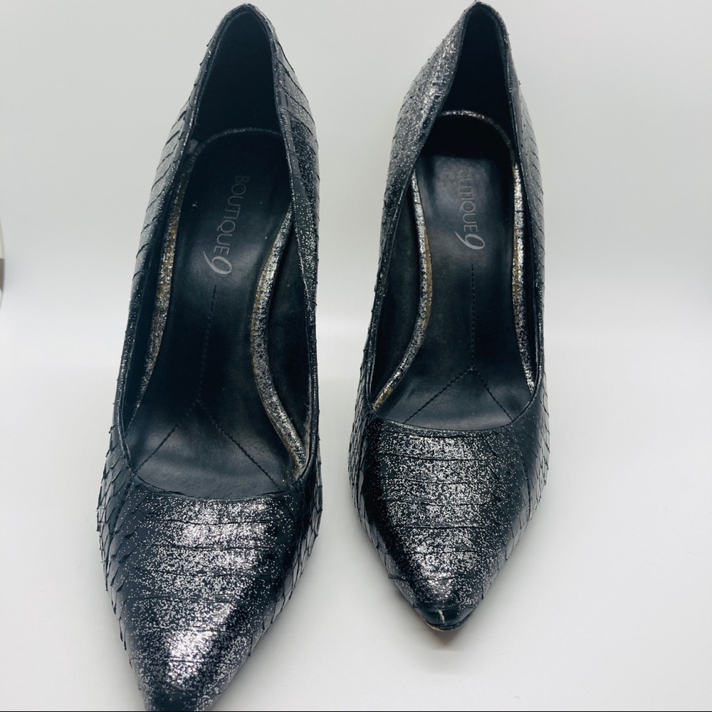 Boutique 9 Black Silver Metallic Pointed Toe Stiletto Heels Size 7
